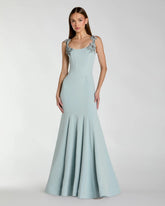 Light Blue Scoop Neck Mermaid Gown with Rhinestone Straps