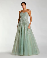 Green Embellished Strapless Sweetheart Ball Gown