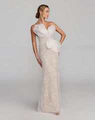 Ivory Strapless Embellished Column Gown With 3D Petals