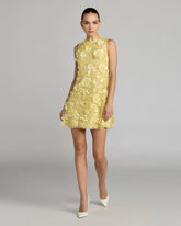 Yellow 3D Floral Embellished Sleeveless Mini Dress