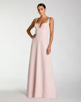 Light Pink Crepe A-Line Gown With Rhinestone Trim