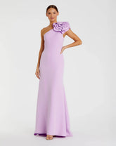 Purple One Shoulder Gown With 3D Flower