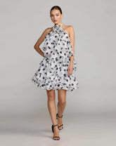 White Polka Dot Halter Neck Ruffle Mini Dress