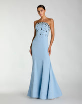 Blue Strapless Embellished Mermaid Gown