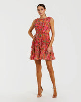 Orange Multicolor Micro Ruffle Floral A-Line Mini Dress