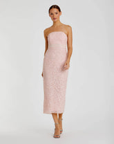 Pink Pearl Embellished Strapless Midi Dress