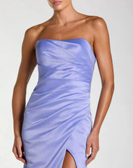 Purple Strapless Satin Gown With Slit