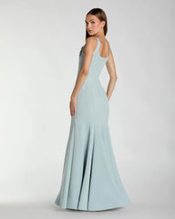 Light Blue Scoop Neck Mermaid Gown with Rhinestone Straps
