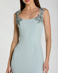 Light Blue Scoop Neck Mermaid Gown with Rhinestone Straps