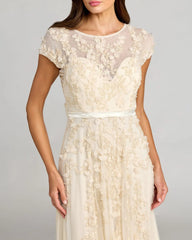 Yellow Floral Embellished Cap Sleeve Gown