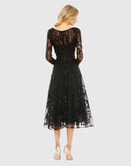 Black Embellished Floral Long Sleeve Dress