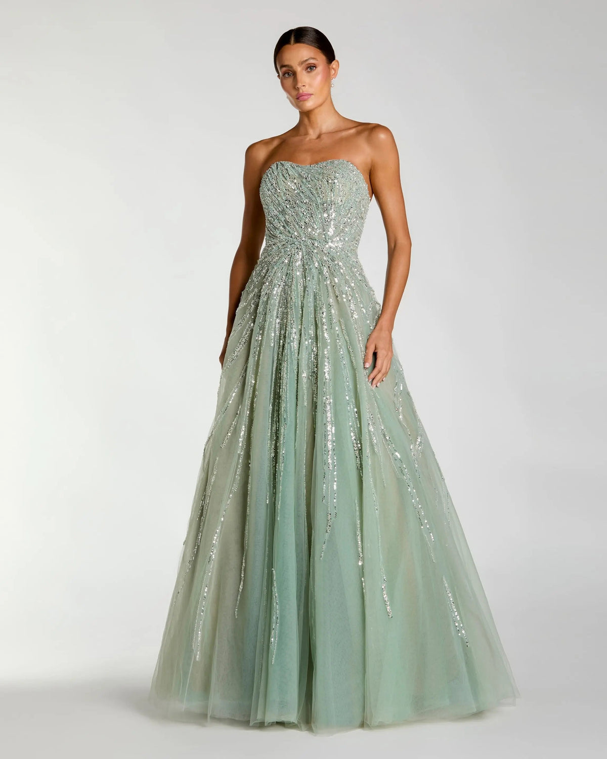 Green Embellished Strapless Sweetheart Ball Gown
