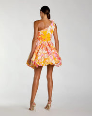 Multicolor One Shoulder Bubble Hem Faille Mini Dress