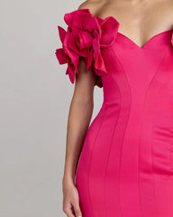 Pink Off The Shoulder Gown With 3D Floral Sleeves