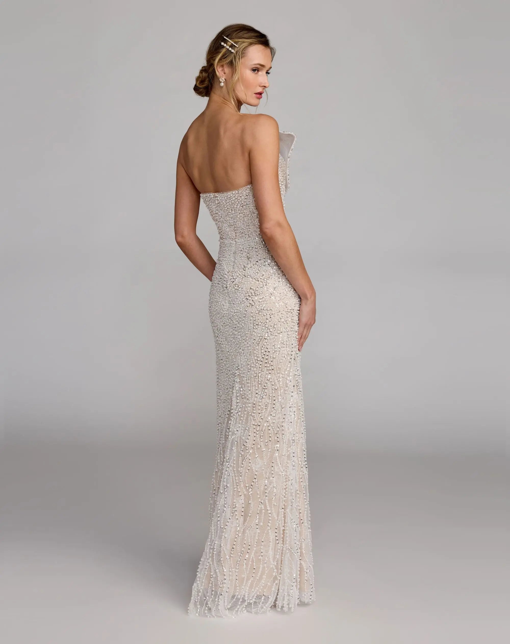 Ivory Strapless Embellished Column Gown With 3D Petals