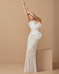 Ivory Strapless Embellished Column Gown With 3D Petals