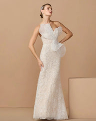 Ivory Strapless Embellished Column Gown With 3D Petals