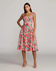 Multicolor Sleeveless Floral A-Line Midi Dress