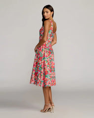 Multicolor Sleeveless Floral A-Line Midi Dress