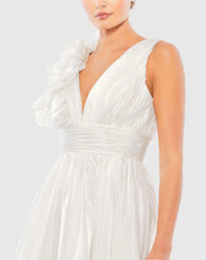 White Ruffle V Neck Fit & Flare Mini Dress