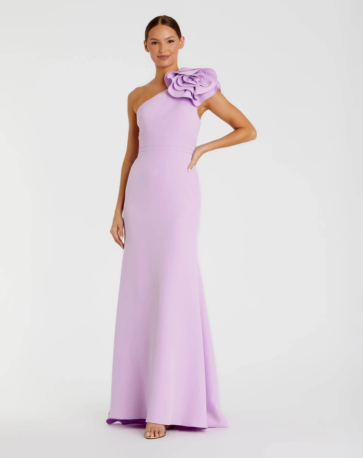 Purple One Shoulder Gown With 3D Flower