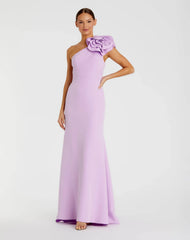 Purple One Shoulder Gown With 3D Flower