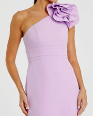Purple One Shoulder Gown With 3D Flower