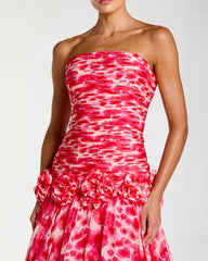 Pink Strapless Chiffon Ball Gown With 3D Flowers