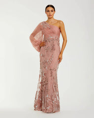 Pink One Sleeve Chiffon Embellished Gown