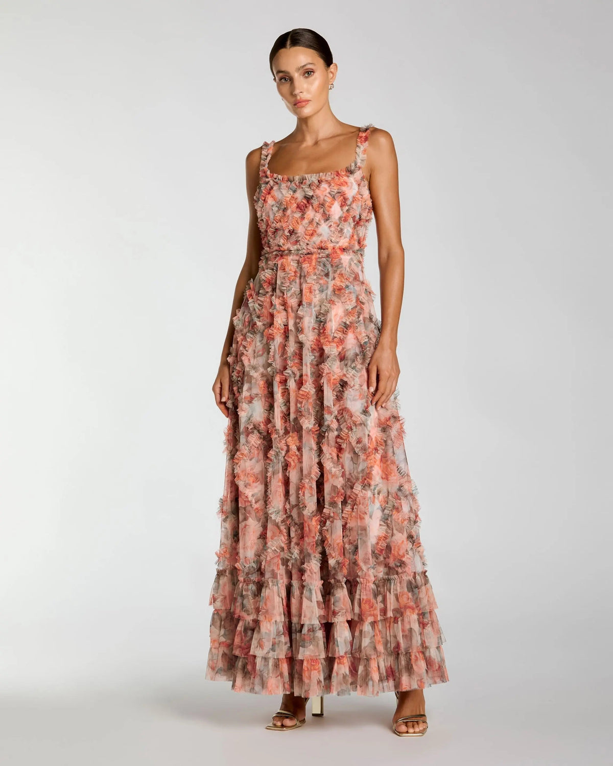 Multicolor Floral Ruffle Tiered Midi Dress