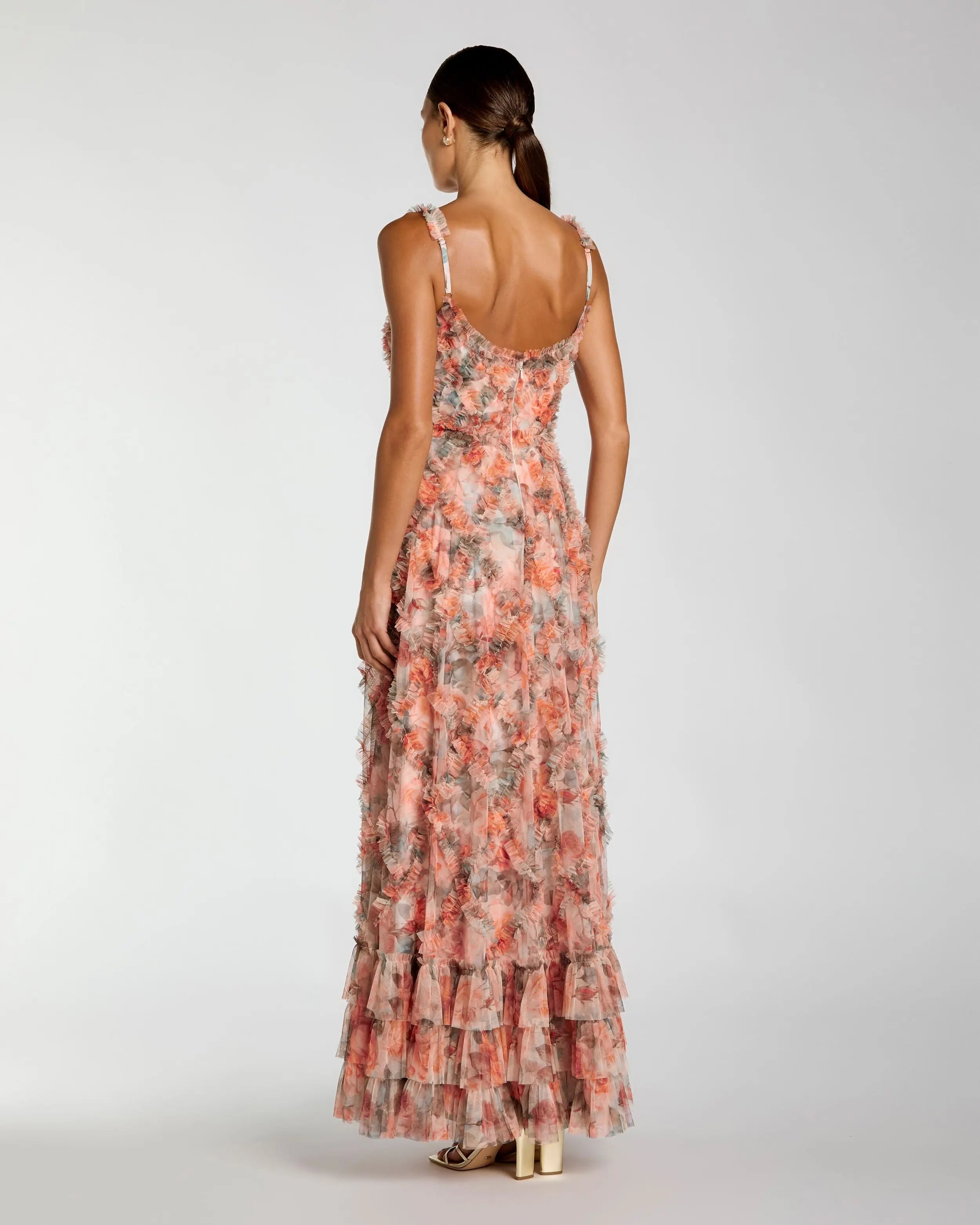 Multicolor Floral Ruffle Tiered Midi Dress