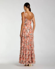 Multicolor Floral Ruffle Tiered Midi Dress