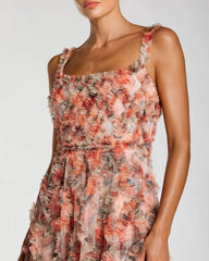 Multicolor Floral Ruffle Tiered Midi Dress