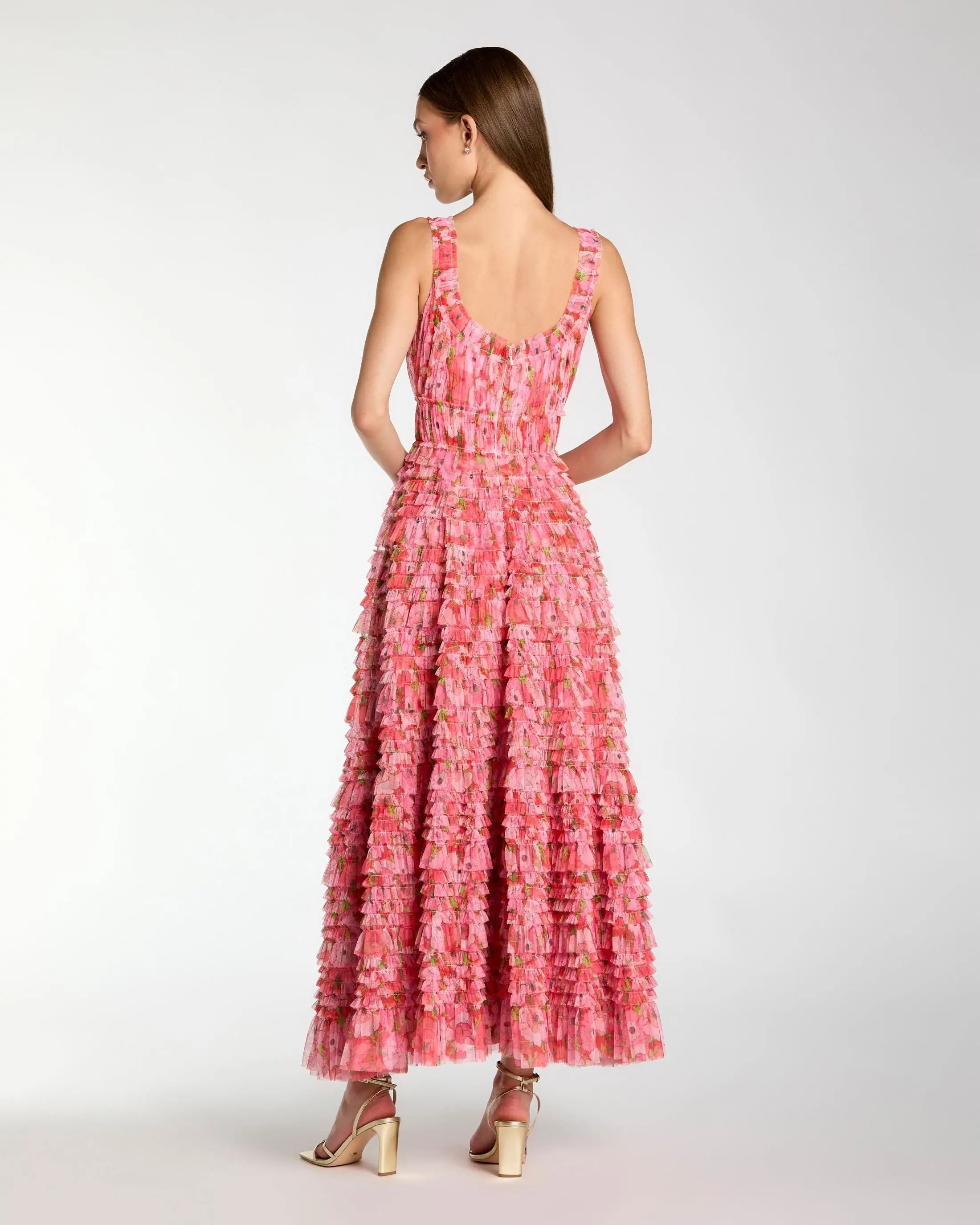 Pink Multicolor Floral Printed Ruffle Maxi Dress