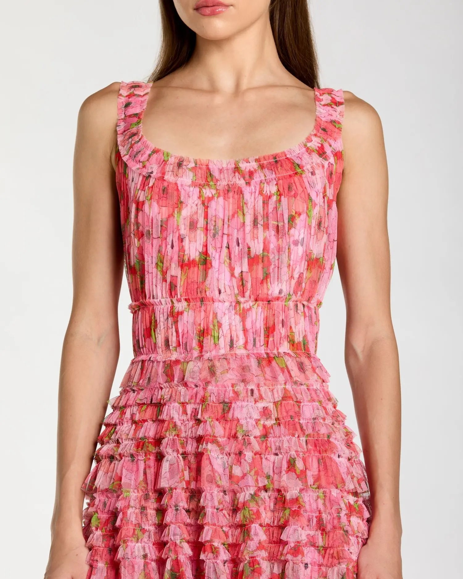 Pink Multicolor Floral Printed Ruffle Maxi Dress