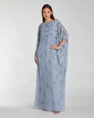 Blue Embellished Kaftan Gown With 3D Flowers