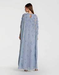 Blue Embellished Kaftan Gown With 3D Flowers