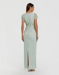 Blue Beaded Blouson Column Gown