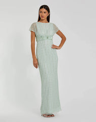 Blue Beaded Blouson Column Gown